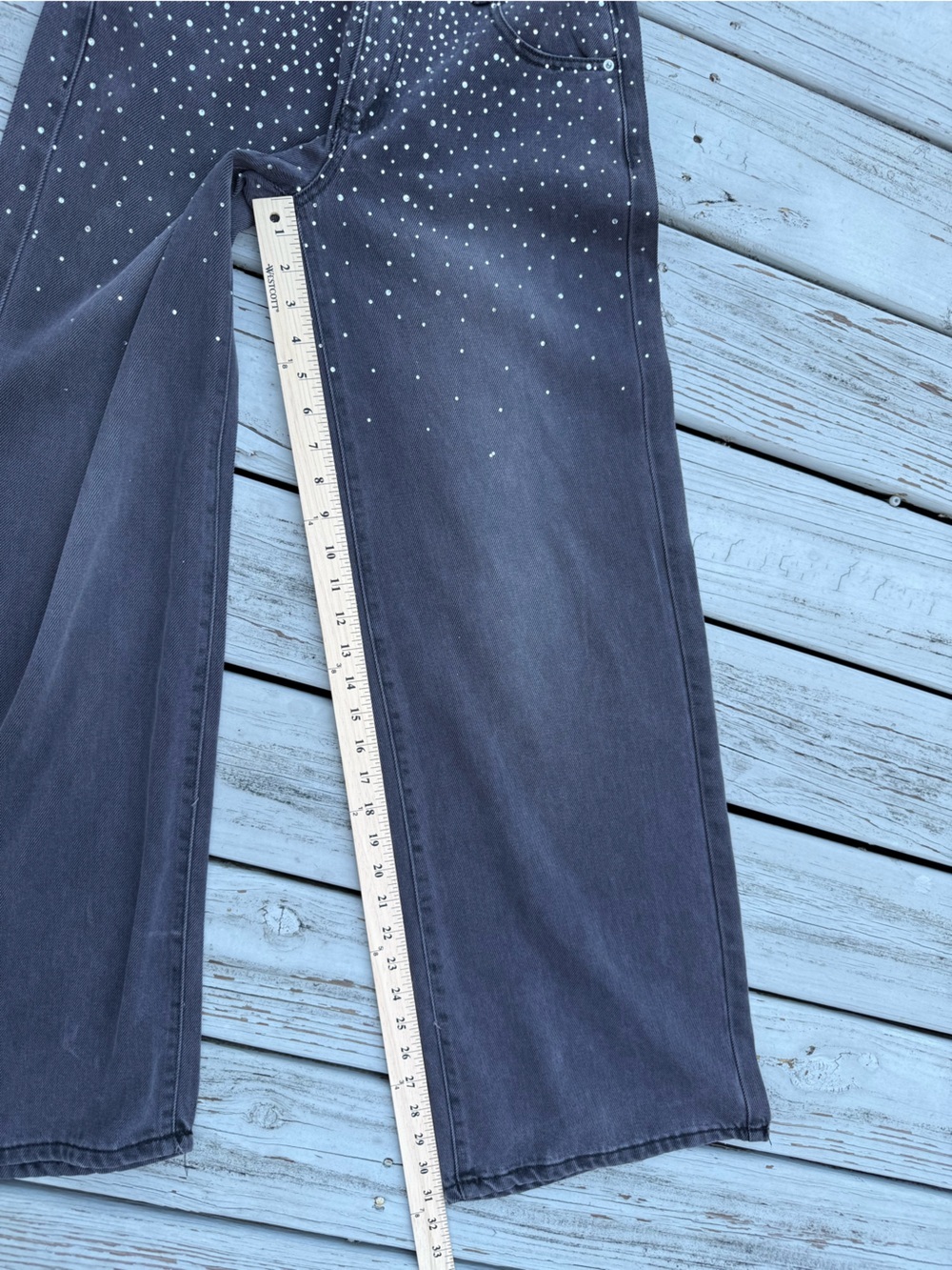 Forever 21 Black Rhinestone-Embellished Wide Leg Jeans Sz 25 - Picture 5 of 7
